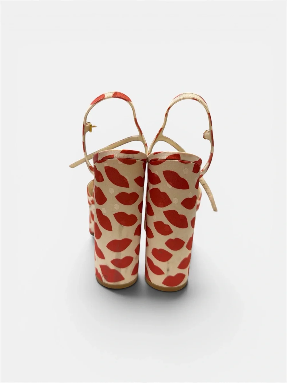 Saint Laurent Cream and Red Knotted Platform Lip print Silk Sandals